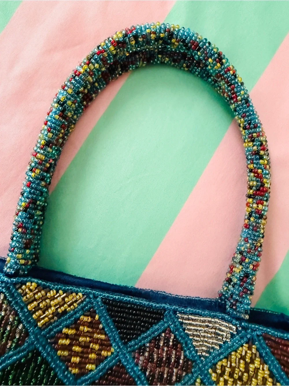 Beaded Multicolor Geometric Tote Bag - Women